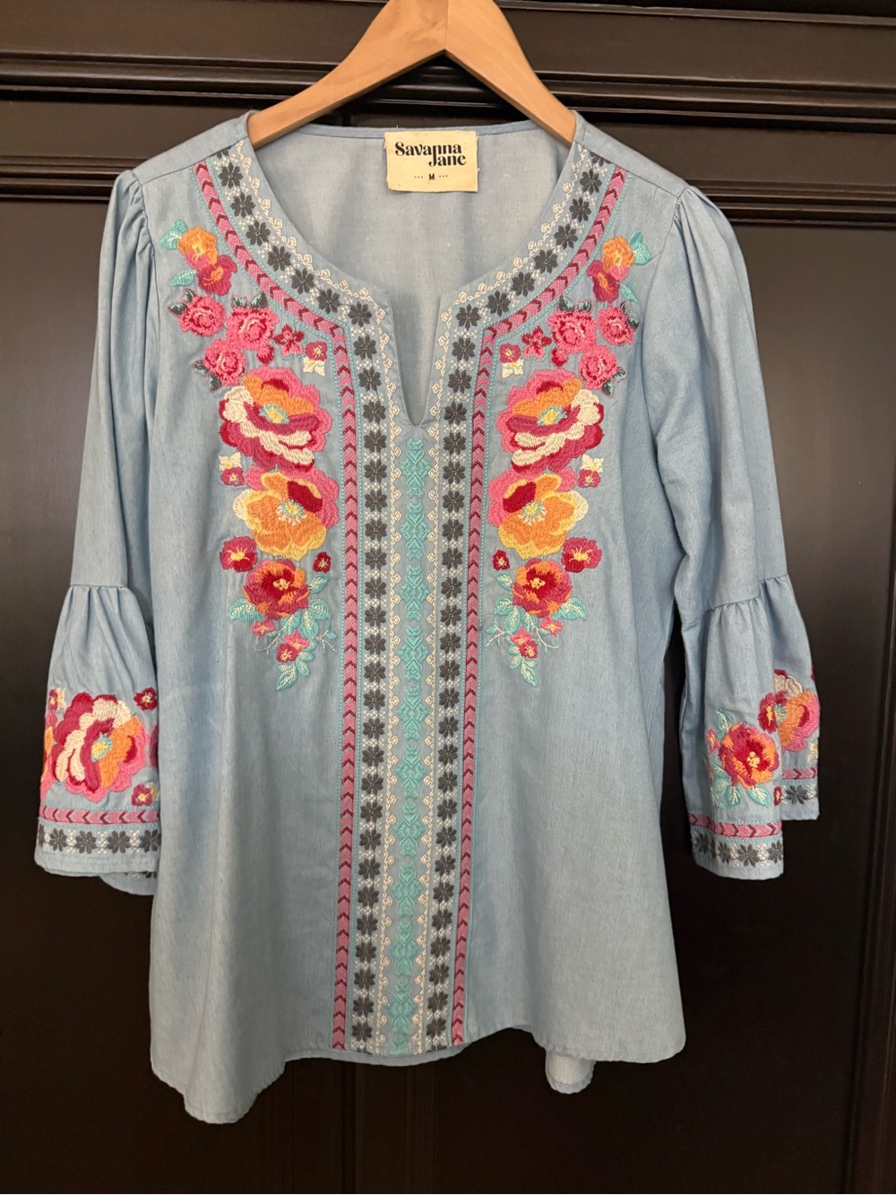 Savanna Jane Light Blue Floral Embroidered Tunic